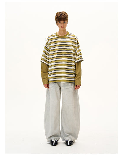 MADWITCH FAUX LAYERED STRIPE LONG SLEEVE #990369