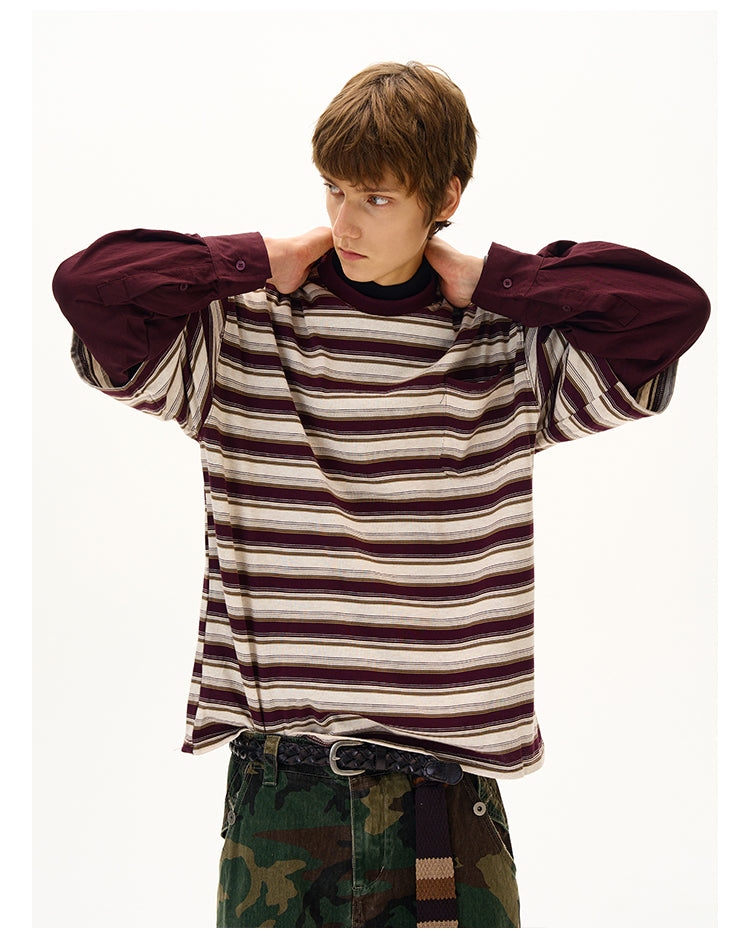 MADWITCH FAUX LAYERED STRIPE LONG SLEEVE #990369