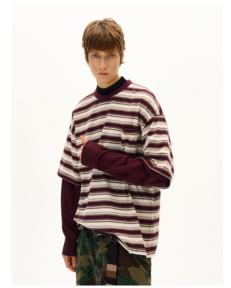 MADWITCH FAUX LAYERED STRIPE LONG SLEEVE #990369