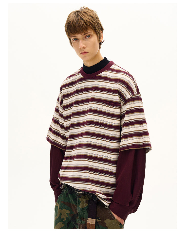 MADWITCH FAUX LAYERED STRIPE LONG SLEEVE #990369