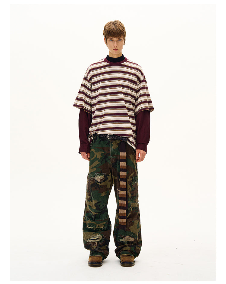 MADWITCH FAUX LAYERED STRIPE LONG SLEEVE #990369