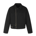 MADWITCH ASYMMETRICAL-ZIP BELTED CROPPED BIKER JACKET #CW1376