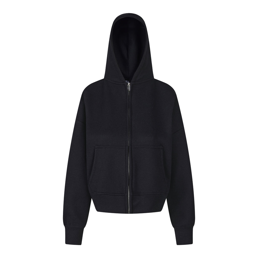 MADWITCH CROPPED WAFFLE-KNIT ZIP HOODIE #L2026736