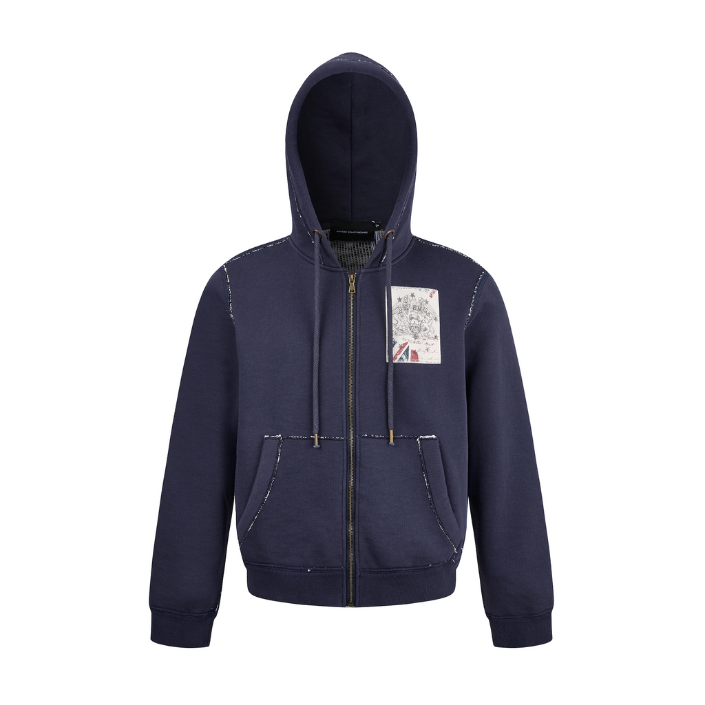 MADWITCH WASHED GRAPHIC-PATCH CROPPED ZIP HOODIE #2606WT5096