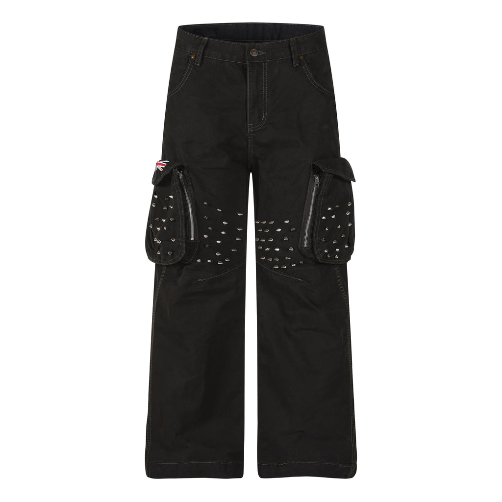MADWITCH STUDDED WASHED MULTI-POCKET CARGO PANTS #L2026580