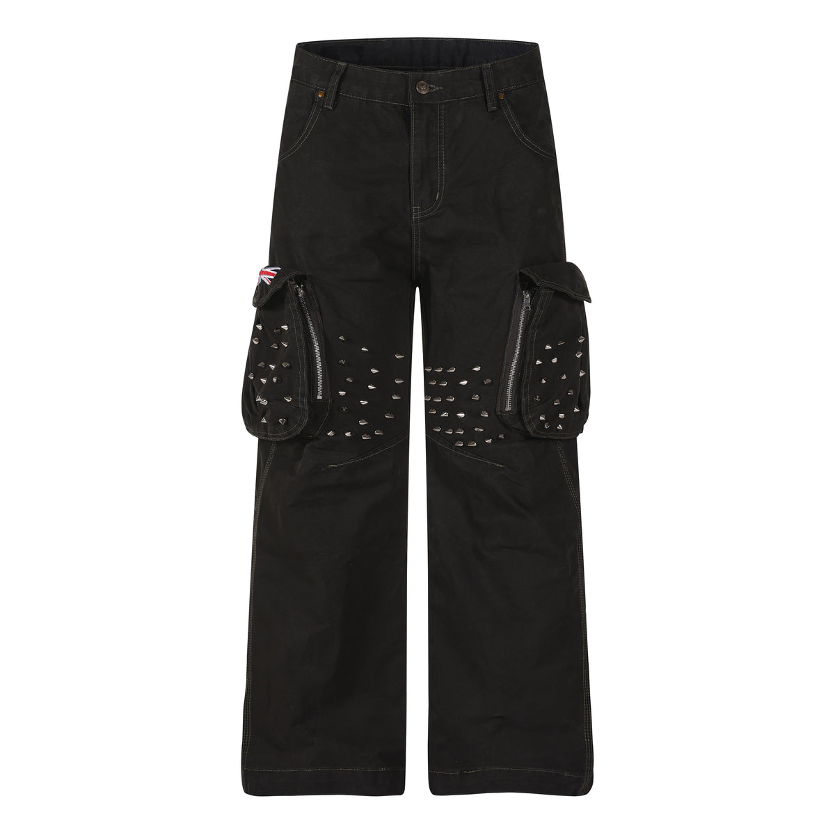 MADWITCH STUDDED WASHED MULTI-POCKET CARGO PANTS #L2026580