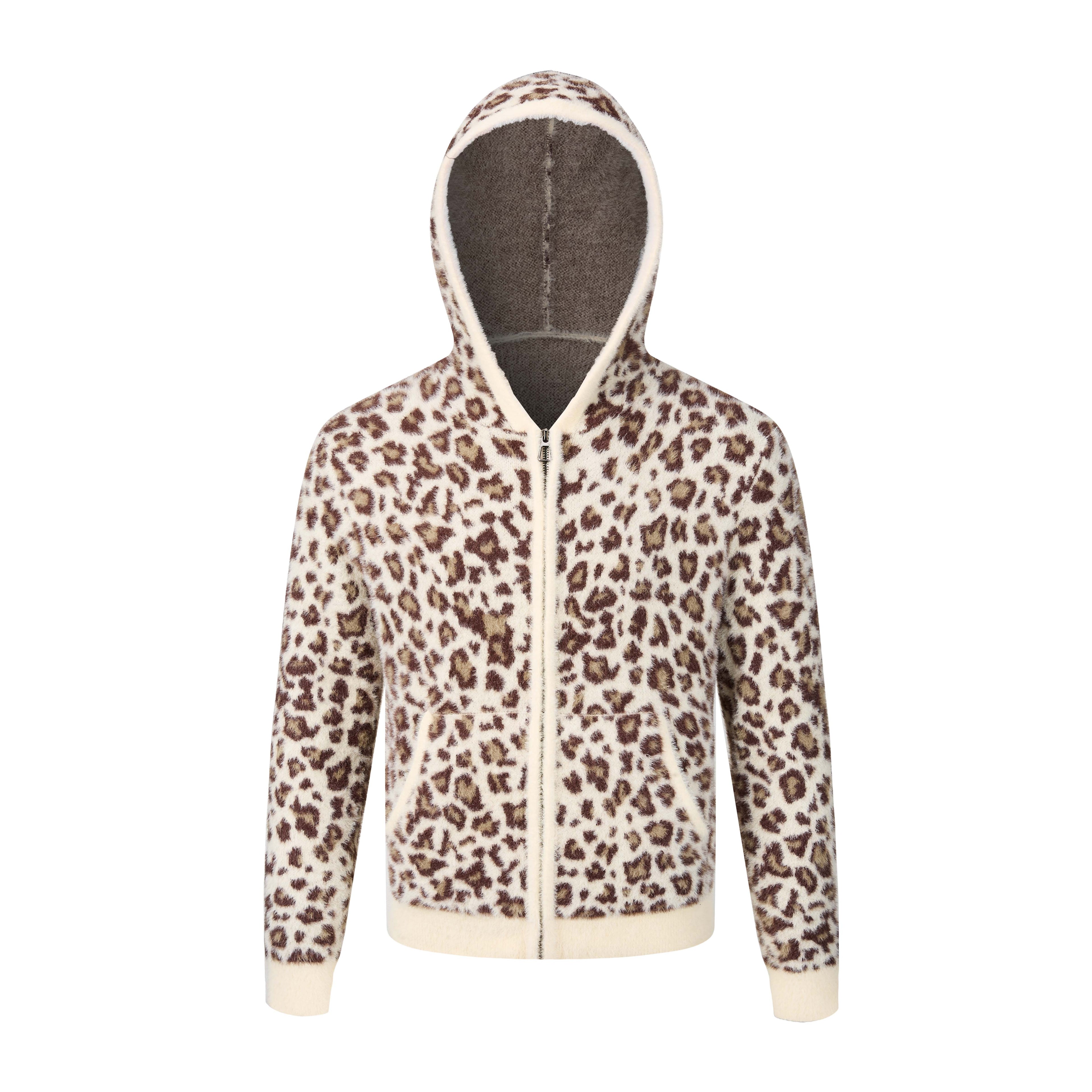 MADWITCH LEOPARD-PRINT PLUSH CROPPED ZIP HOODIE #2606MY2037