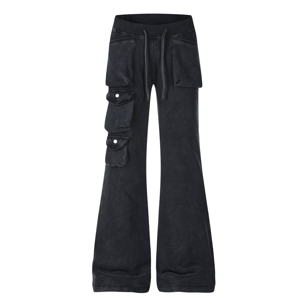 MADWITCH WING-EMBROIDERED WASHED FLARED CARGO SWEATPANTS #L2026705