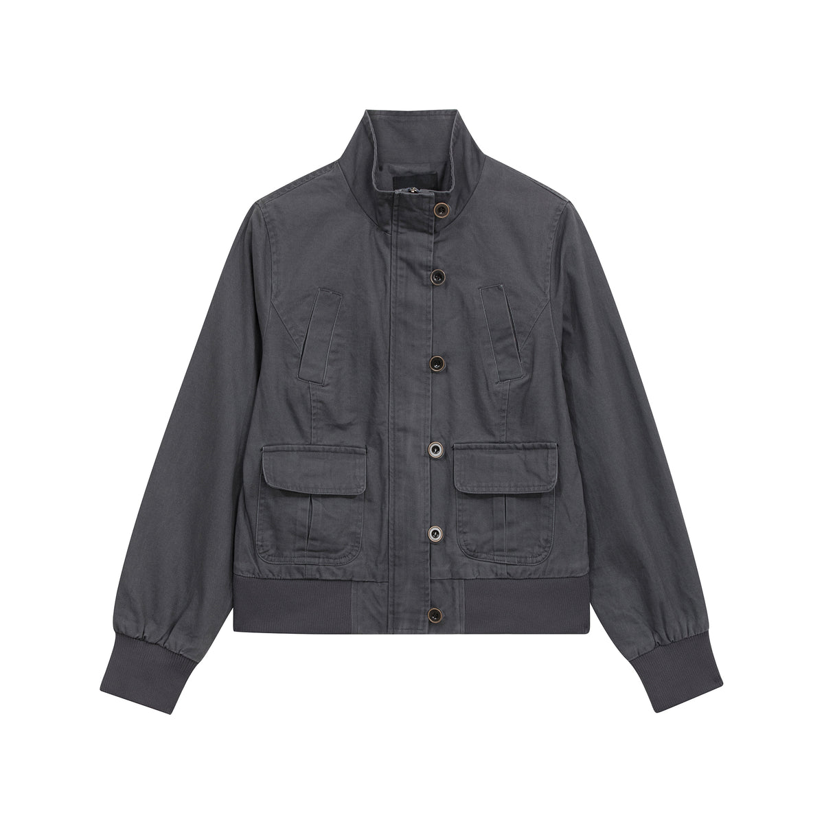 MADWITCH WASHED DISTRESSED MULTI-POCKET STAND-COLLAR CROPPED UTILITY JACKET #N606