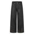 MADWITCH CONTRAST-STITCH WAXED-BLACK WIDE-LEG JEANS #GPC3659