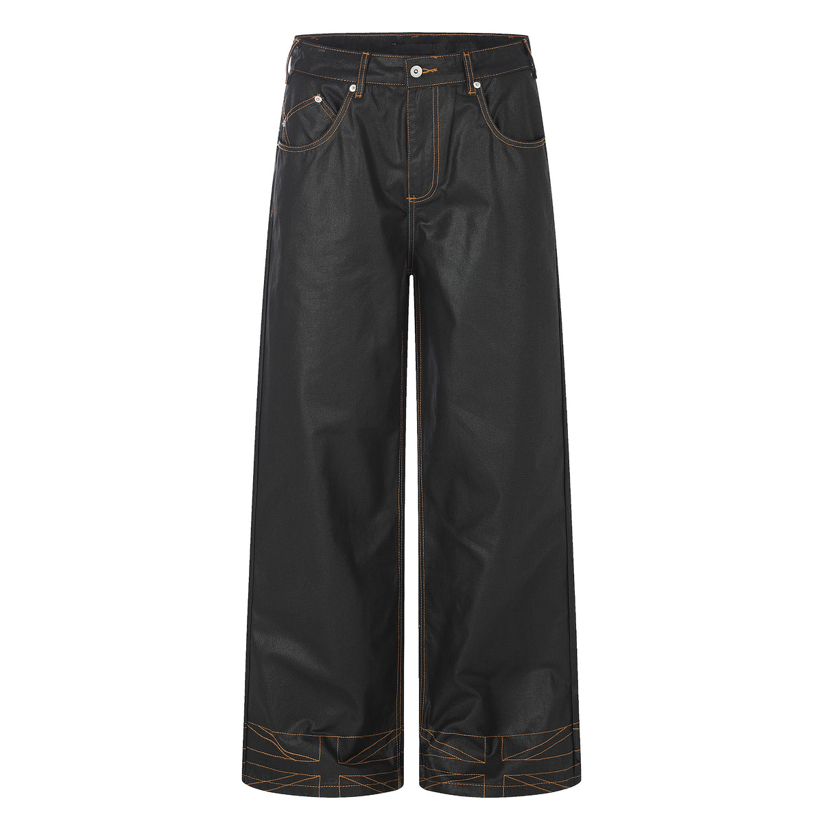MADWITCH CONTRAST-STITCH WAXED-BLACK WIDE-LEG JEANS #GPC3659