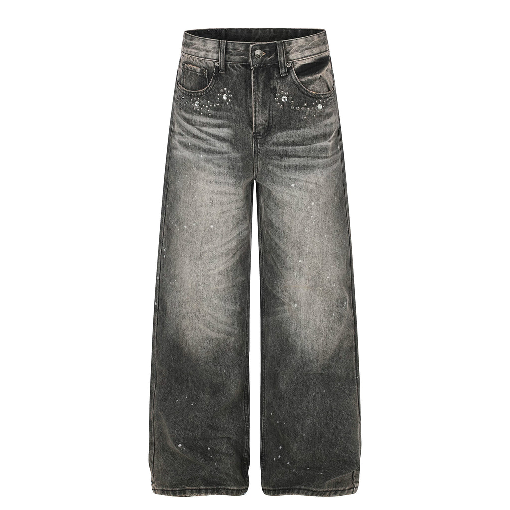 MADWITCH RHINESTONE WASHED WIDE-LEG JEANS #G60078
