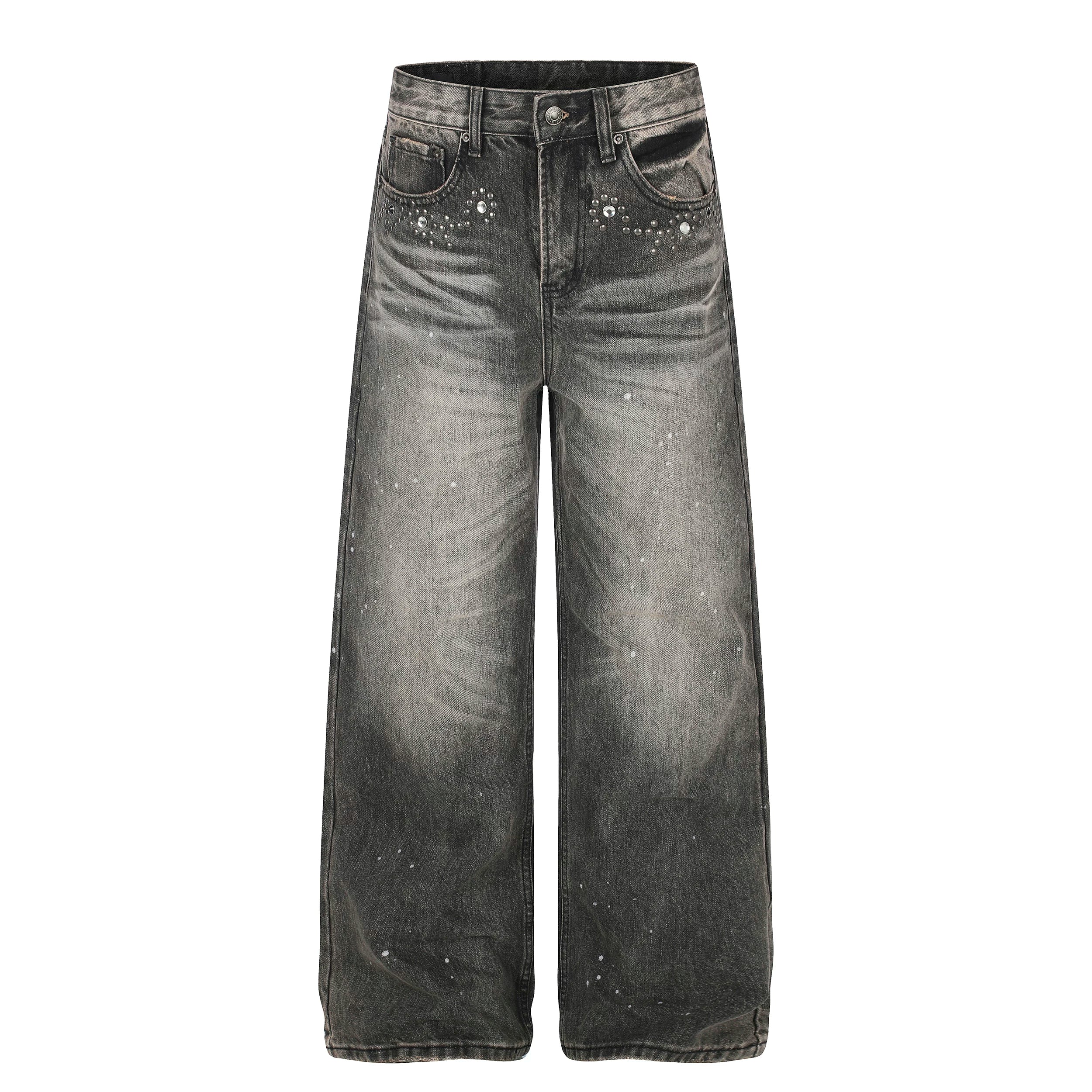 MADWITCH RHINESTONE WASHED WIDE-LEG JEANS #G60078