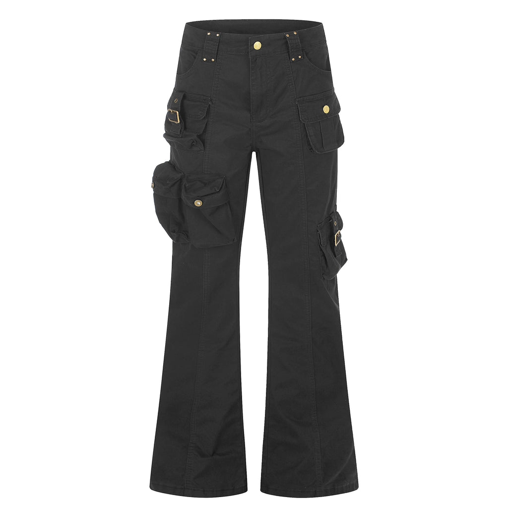 MADWITCH STUDDED LOW-RISE FLARED CARGO PANTS #CN3657