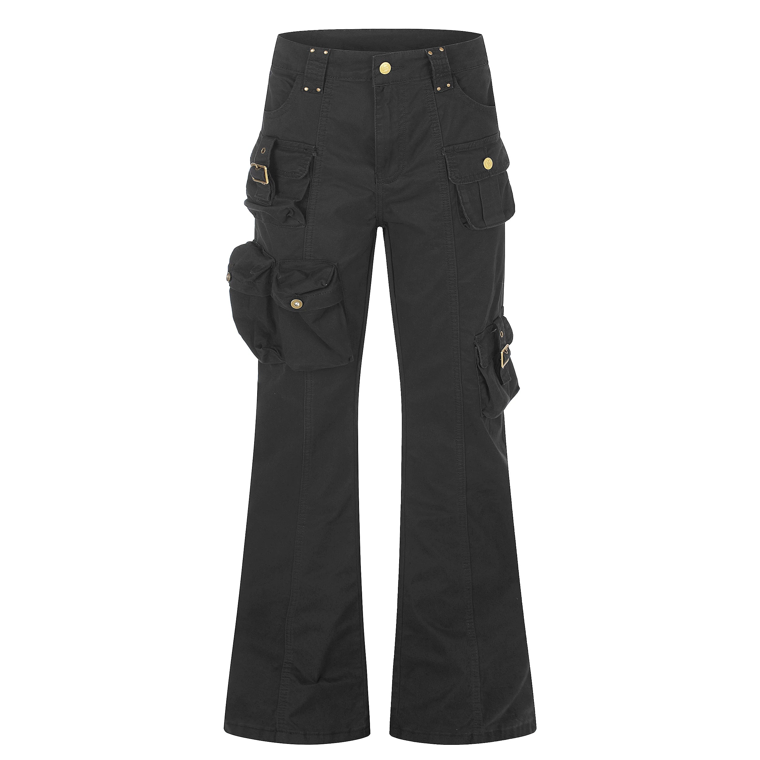 MADWITCH STUDDED LOW-RISE FLARED CARGO PANTS #CN3657