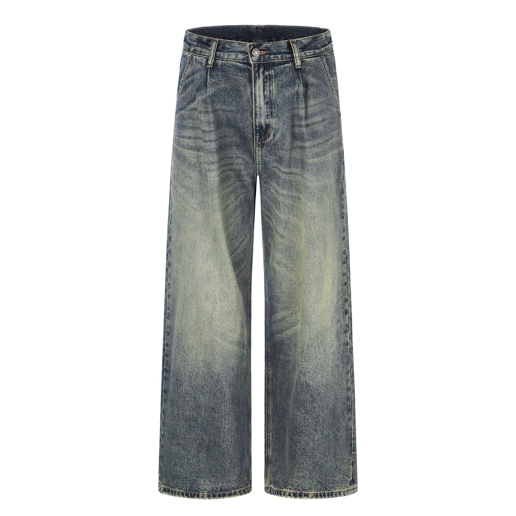 MADWITCH DOUBLE-PLEATED WASHED WIDE-LEG JEANS #CK9853