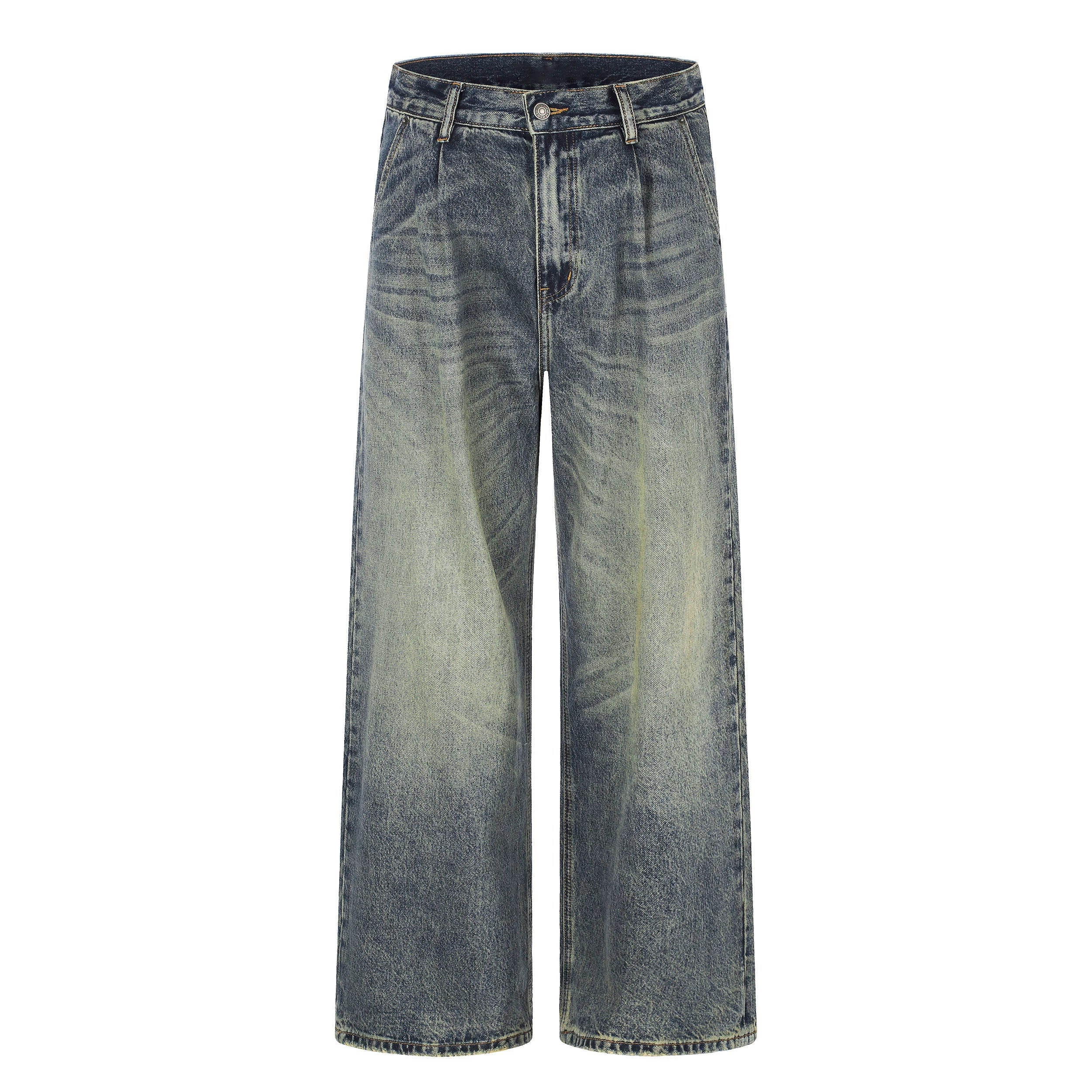 MADWITCH DOUBLE-PLEATED WASHED WIDE-LEG JEANS #CK9853