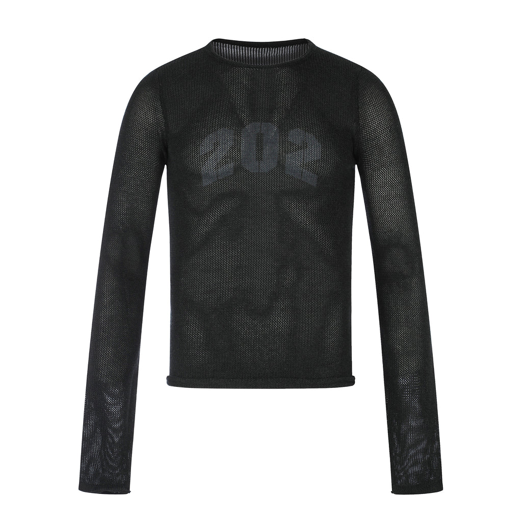 MADWITCH MESH GRAPHIC CROPPED SWEATER #MYC032