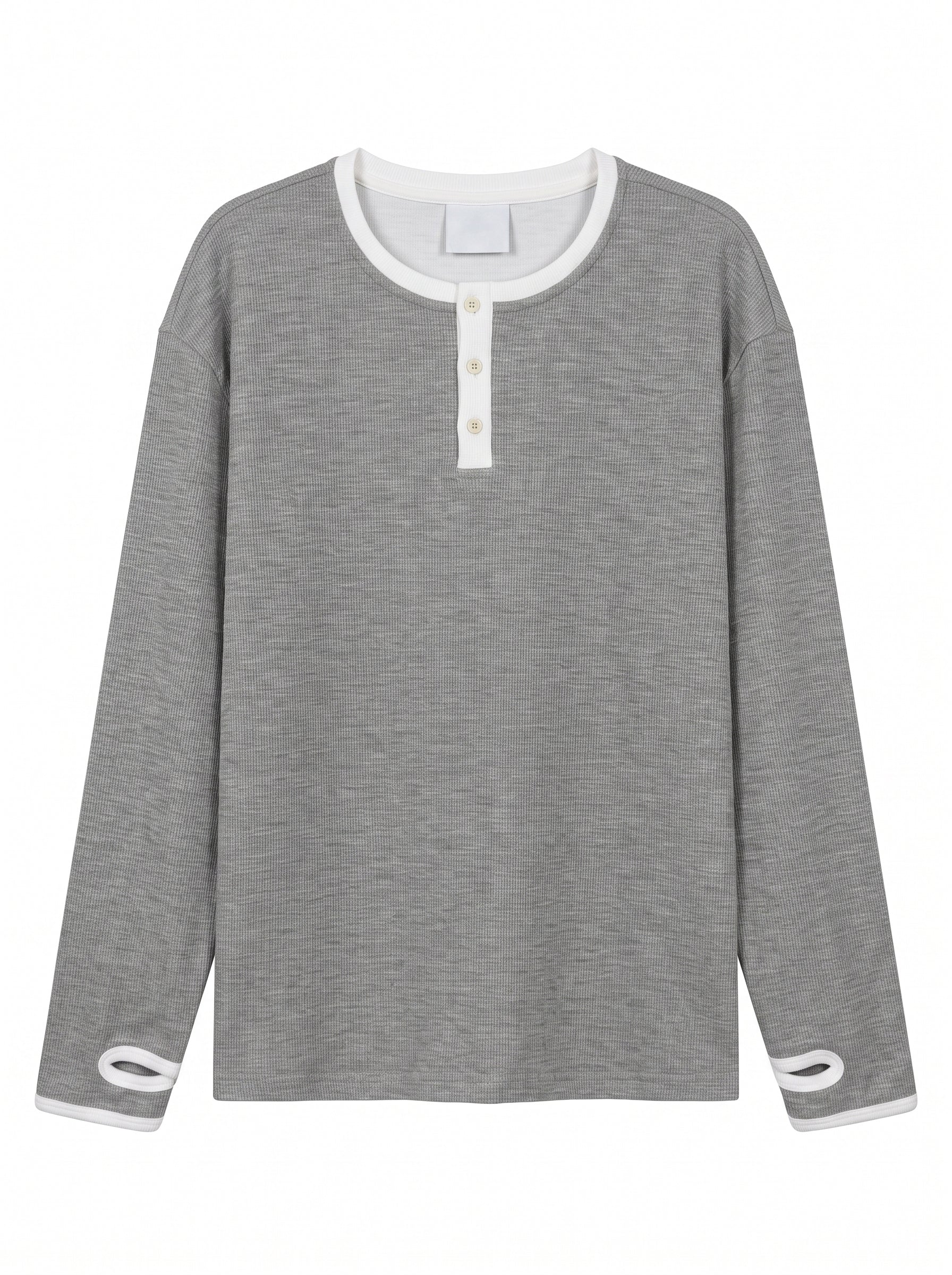 MADWITCH THUMB-HOLE CONTRAST WAFFLE HENLEY SHIRT #RT108