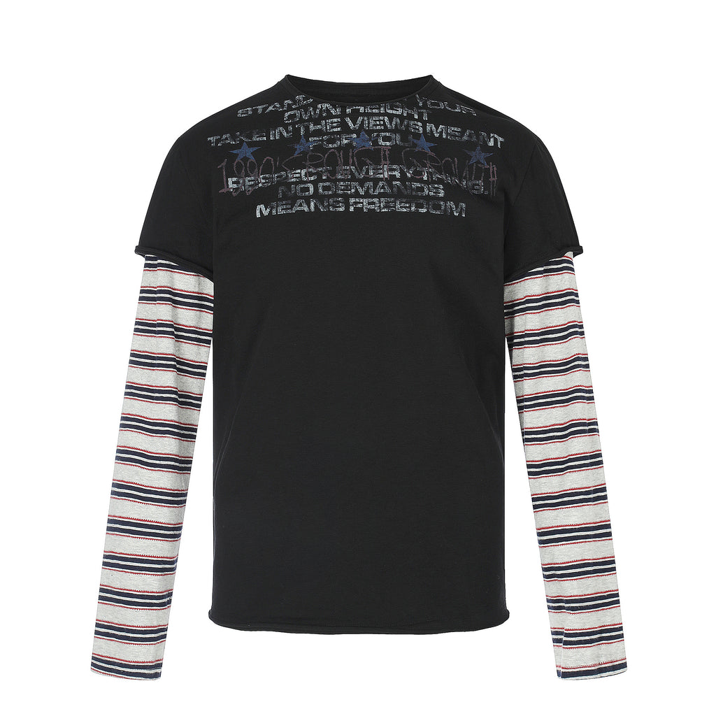 MADWITCH STRIPED-LAYERED LETTER-PRINT LONG-SLEEVE T-SHIRT #TC186