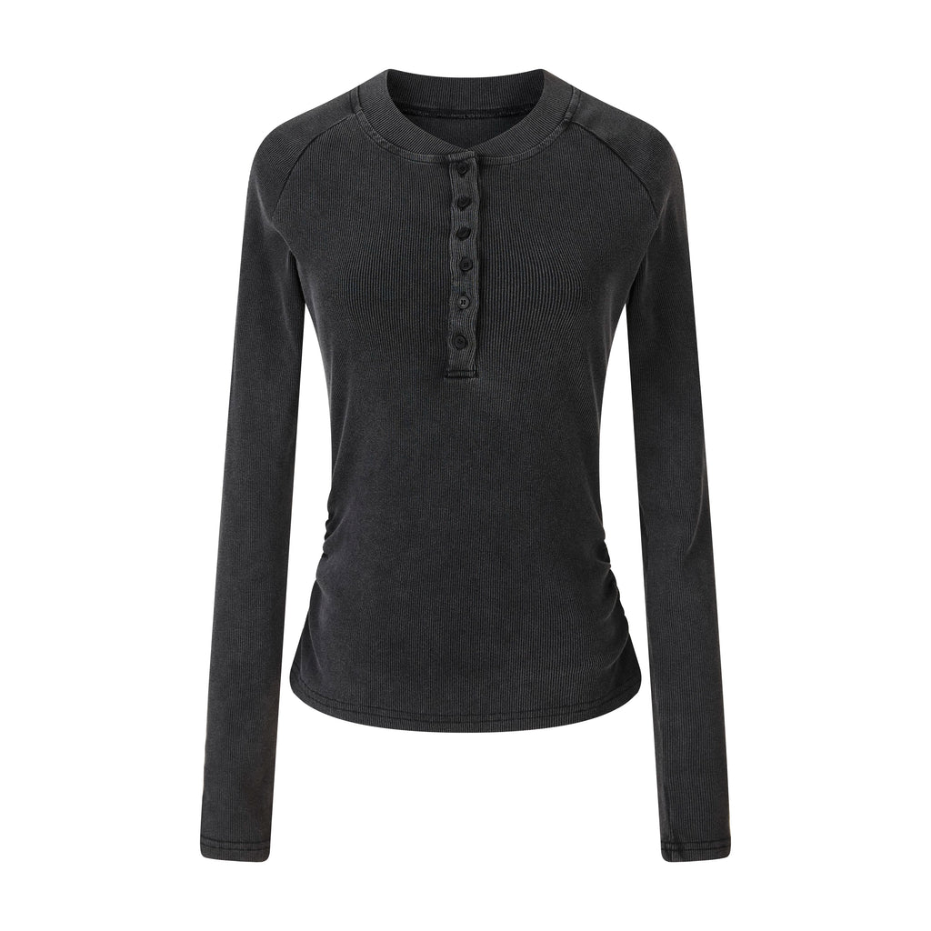 MADWITCH WASHED RUCHED CROPPED HENLEY #G2026125