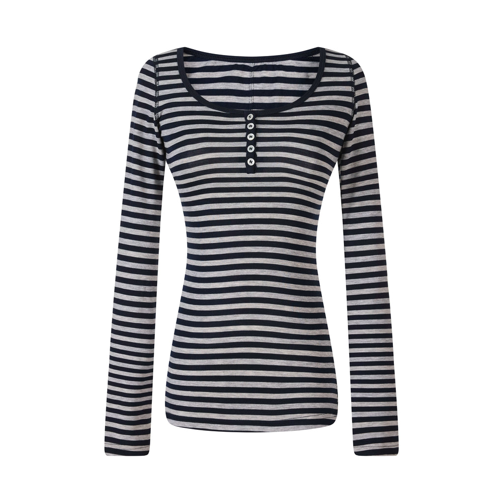 MADWITCH STRIPED LYOCELL HENLEY TEE #L2026530