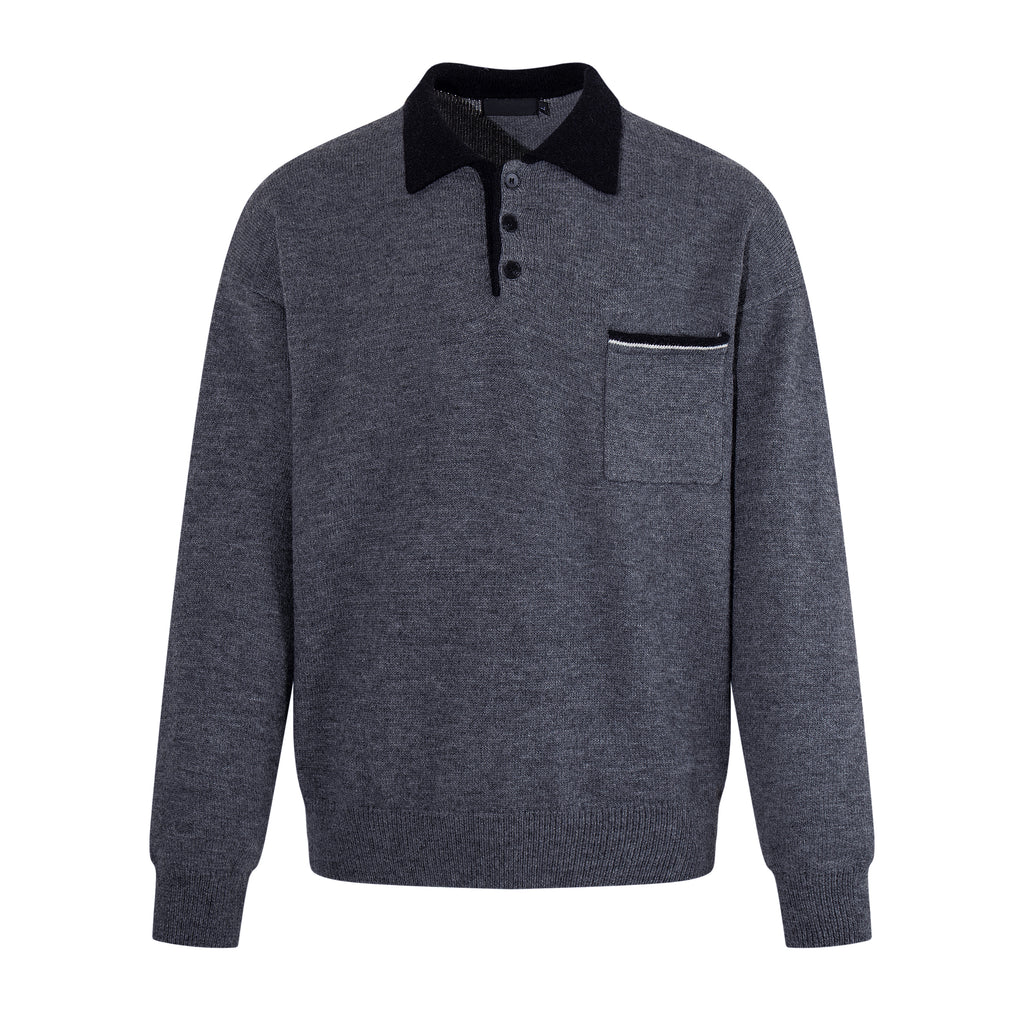 MADWITCH MARLED CONTRAST-COLLAR POLO SWEATER #AW26823