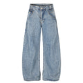 MADWITCH CINCH-BACK LIGHT-WASH CURVED-LEG JEANS #G60081