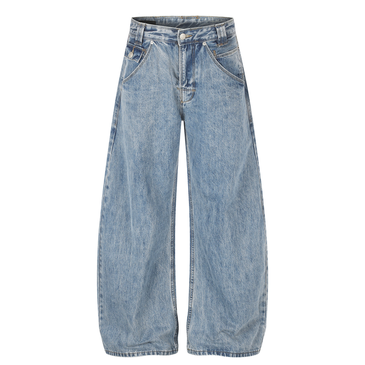 MADWITCH CINCH-BACK LIGHT-WASH CURVED-LEG JEANS #G60081