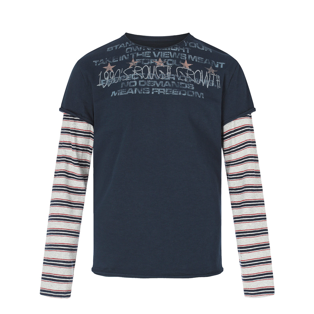 MADWITCH STRIPED-LAYERED LETTER-PRINT LONG-SLEEVE T-SHIRT #TC186
