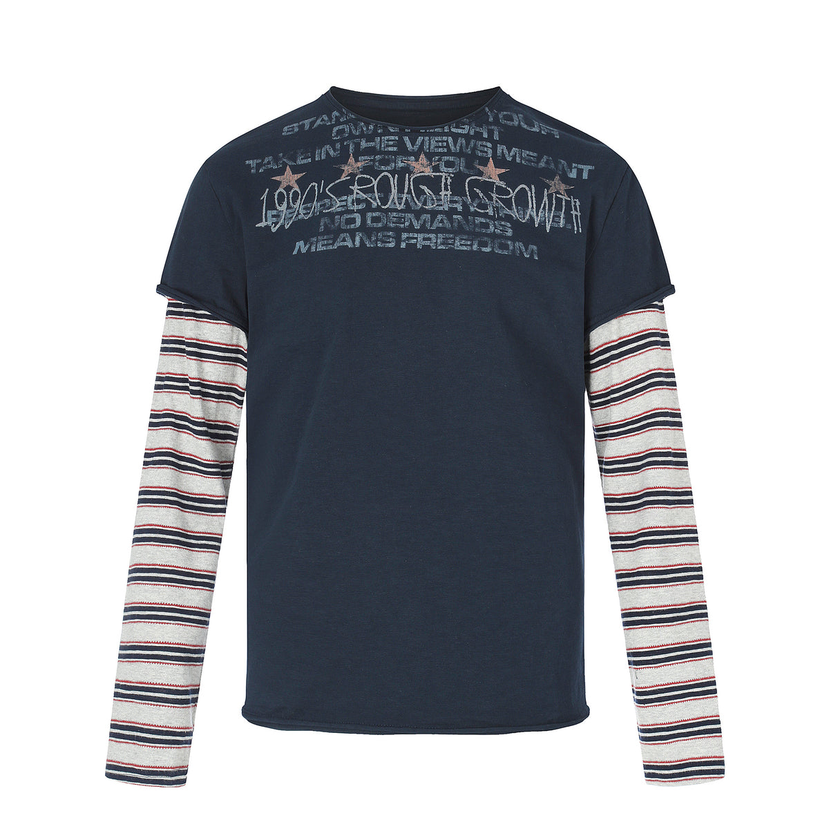 MADWITCH STRIPED-LAYERED LETTER-PRINT LONG-SLEEVE T-SHIRT #TC186