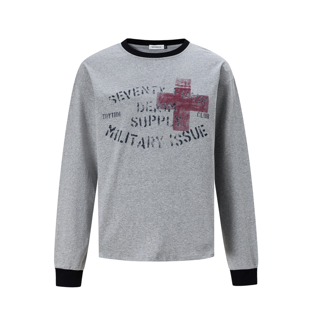 MADWITCH CONTRAST-COLLAR GRAPHIC LONGSLEEVE T-SHIRT #27559