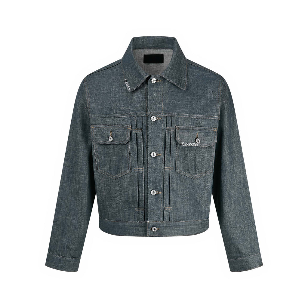 MADWITCH CONTRAST-STITCH DUAL-POCKET CROPPED DENIM JACKET #2605WT3009