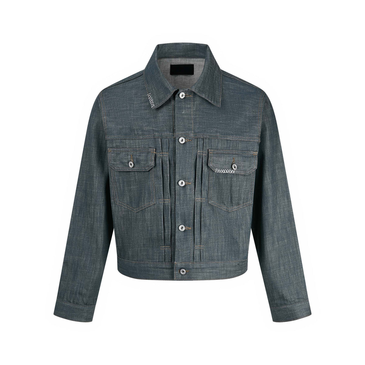 MADWITCH CONTRAST-STITCH DUAL-POCKET CROPPED DENIM JACKET #2605WT3009