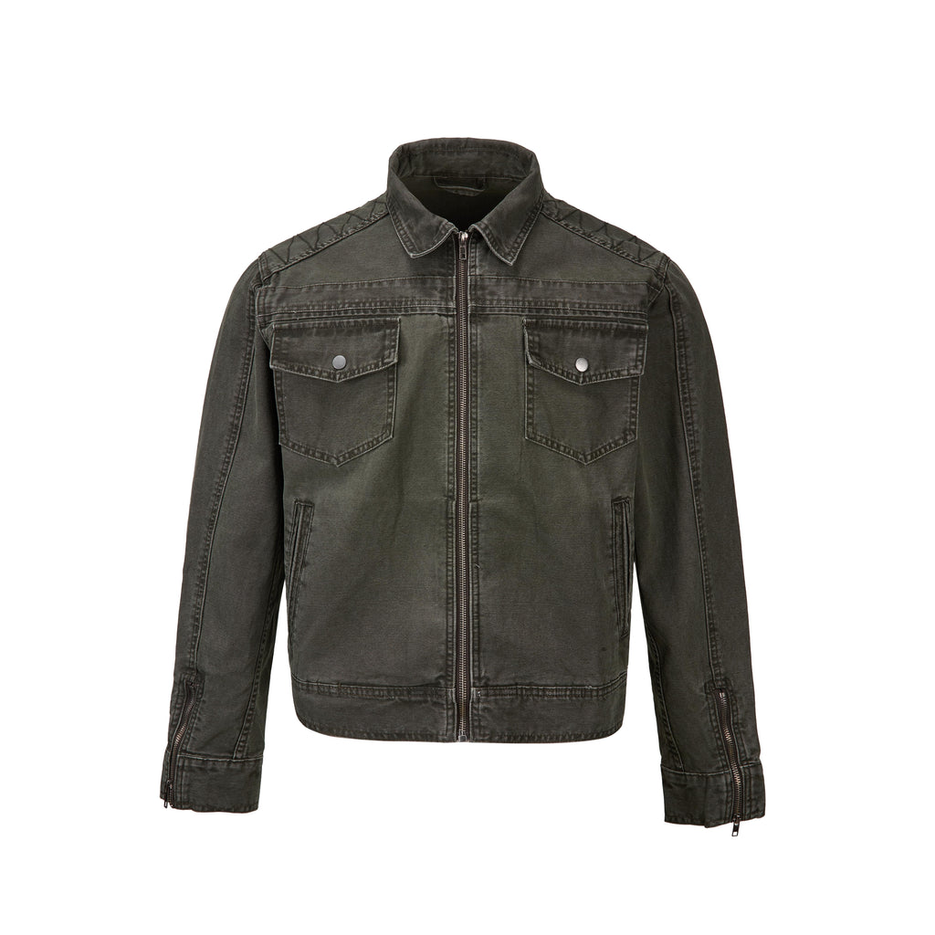 MADWITCH WASHED DISTRESSED COLLARED CROPPED DENIM JACKET #DY3016
