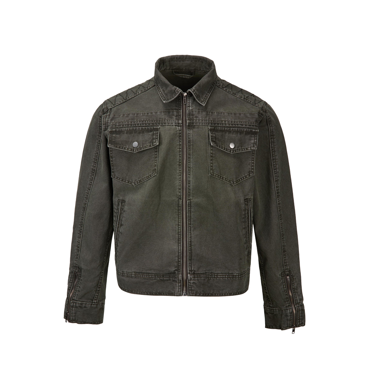 MADWITCH WASHED DISTRESSED COLLARED CROPPED DENIM JACKET #DY3016