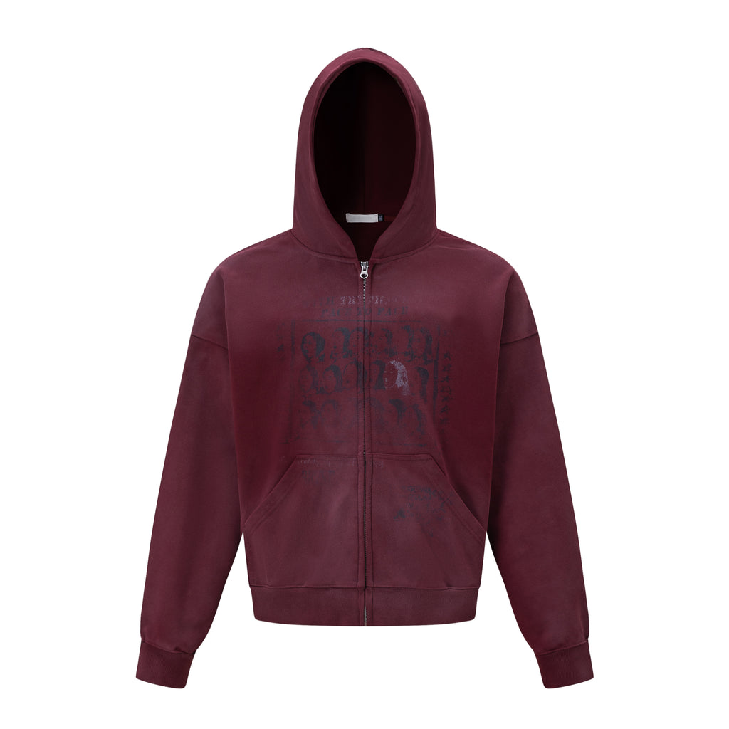 MADWITCH WASHED DISTRESSED PORTRAIT-GRAPHIC OVERSIZED ZIP HOODIE #27590