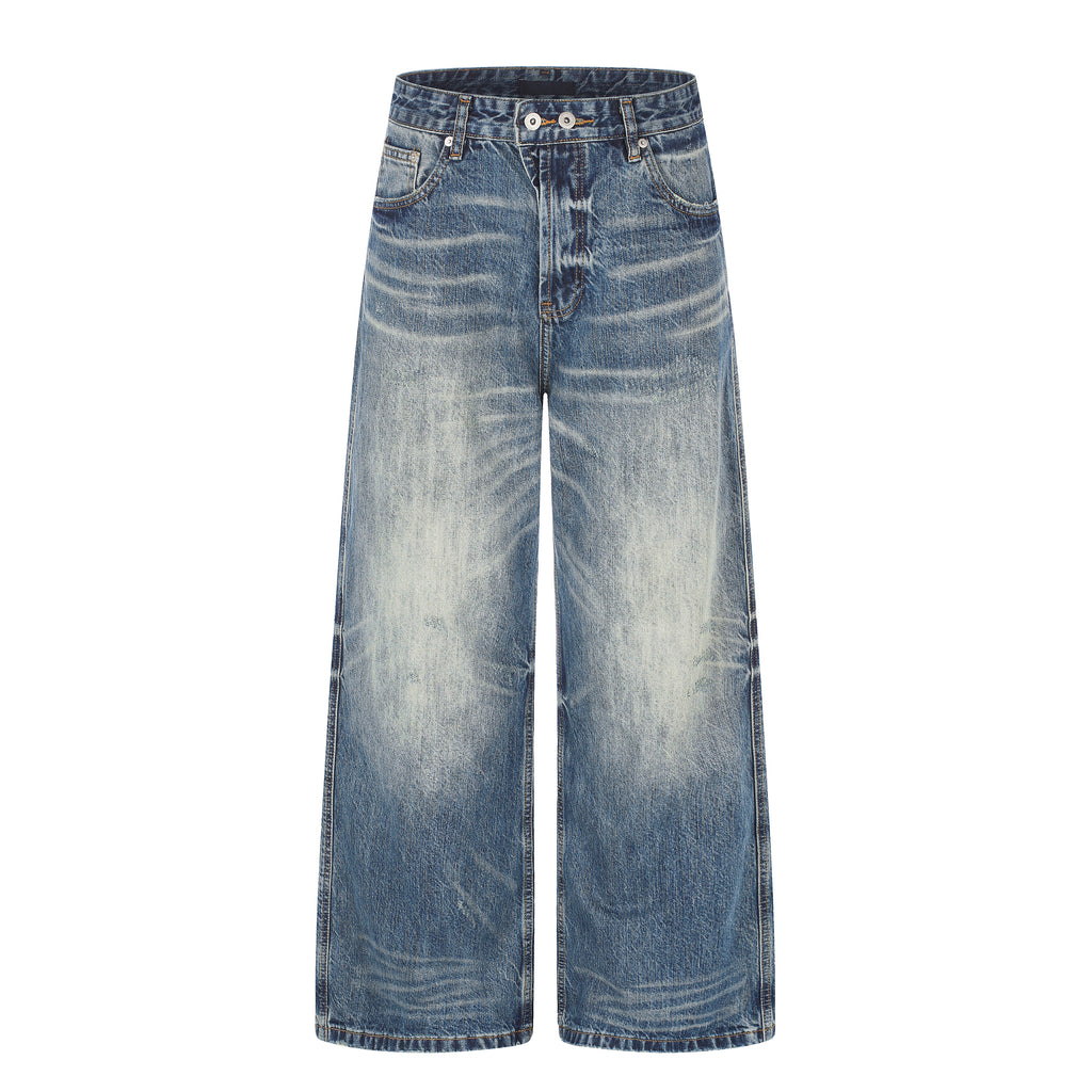 MADWITCH DOUBLE-BUTTON WASHED WIDE-LEG JEANS #GPC9857