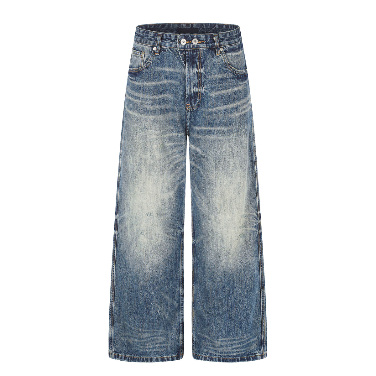 MADWITCH DOUBLE-BUTTON WASHED WIDE-LEG JEANS #GPC9857
