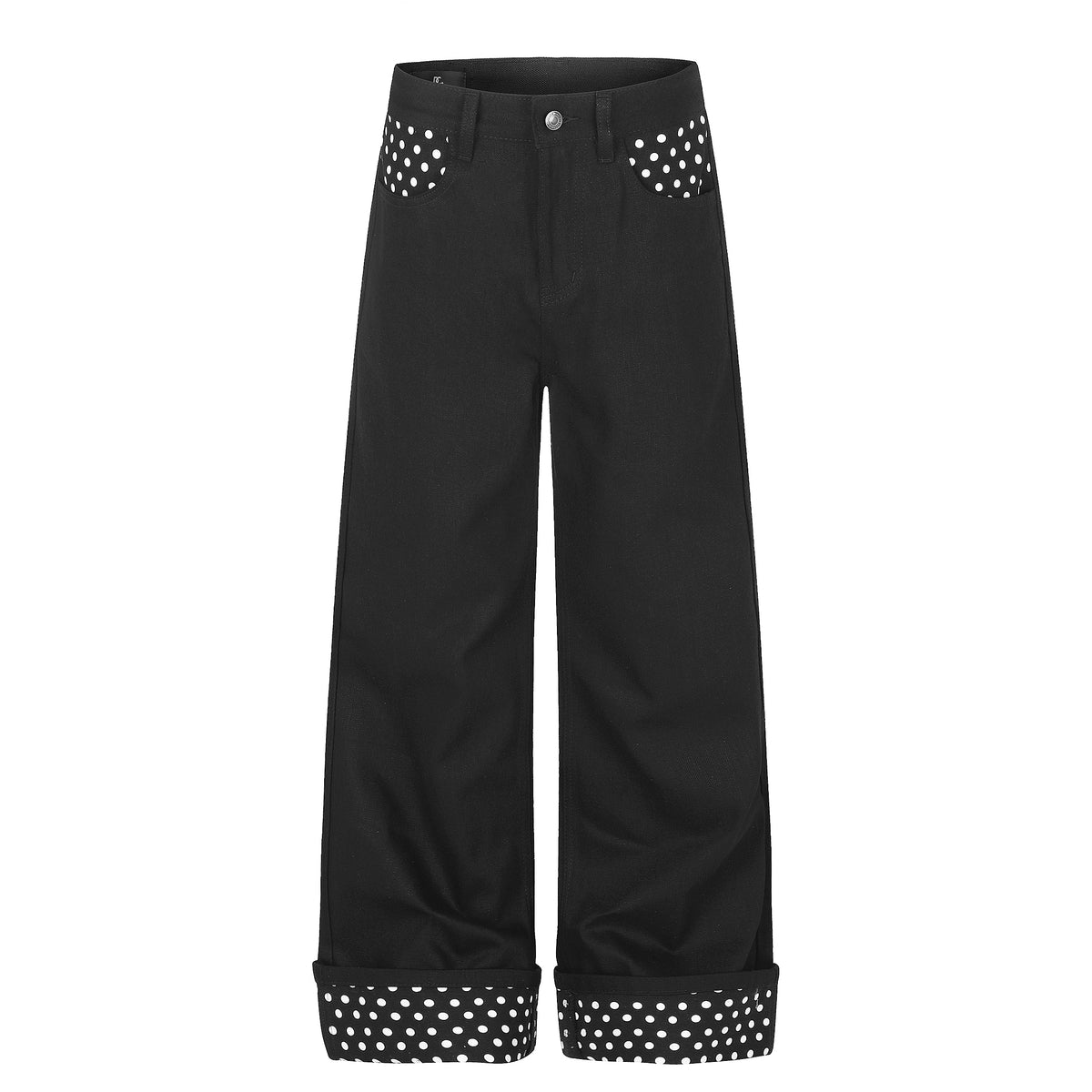 MADWITCH POLKA-DOT PATCHWORK CUFFED WIDE-LEG JEANS #G60087