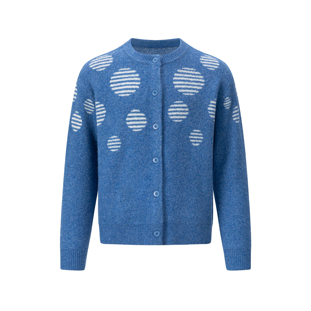 MADWITCH POLKA-DOT JACQUARD CREWNECK RELAXED BUTTON CARDIGAN #27630