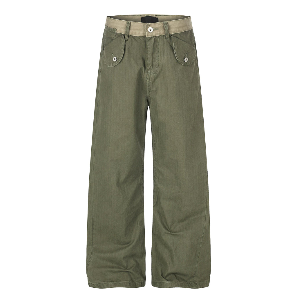 MADWITCH CONTRAST-WAIST FLAP-POCKET CARGO PANTS #Z071