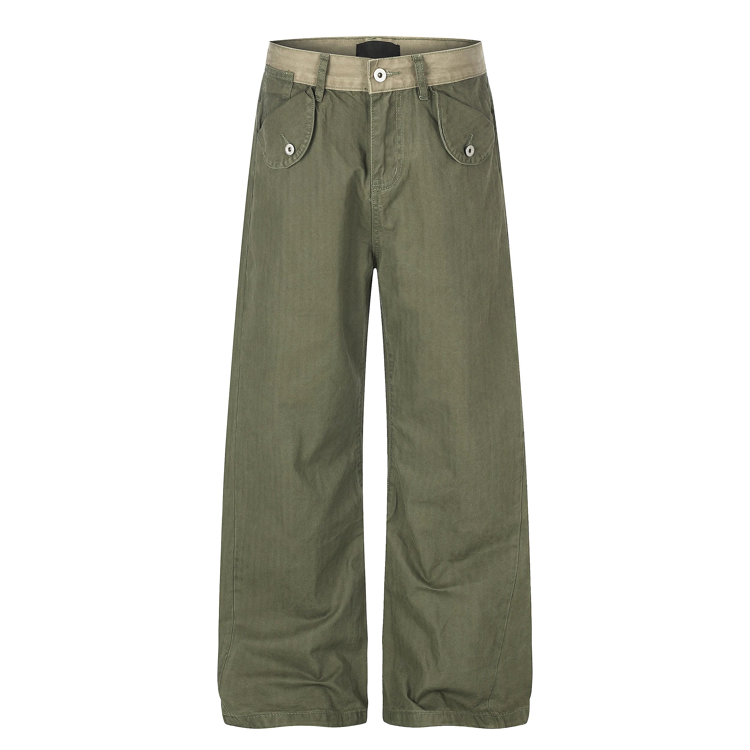 MADWITCH CONTRAST-WAIST FLAP-POCKET CARGO PANTS #Z071