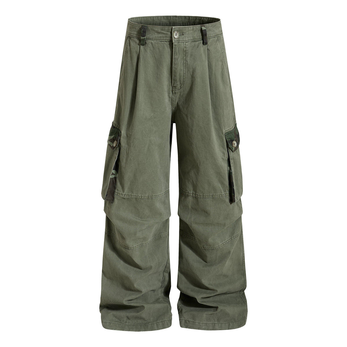 MADWITCH PLEATED CAMO-PATCHWORK WASHED CARGO PANTS #6851