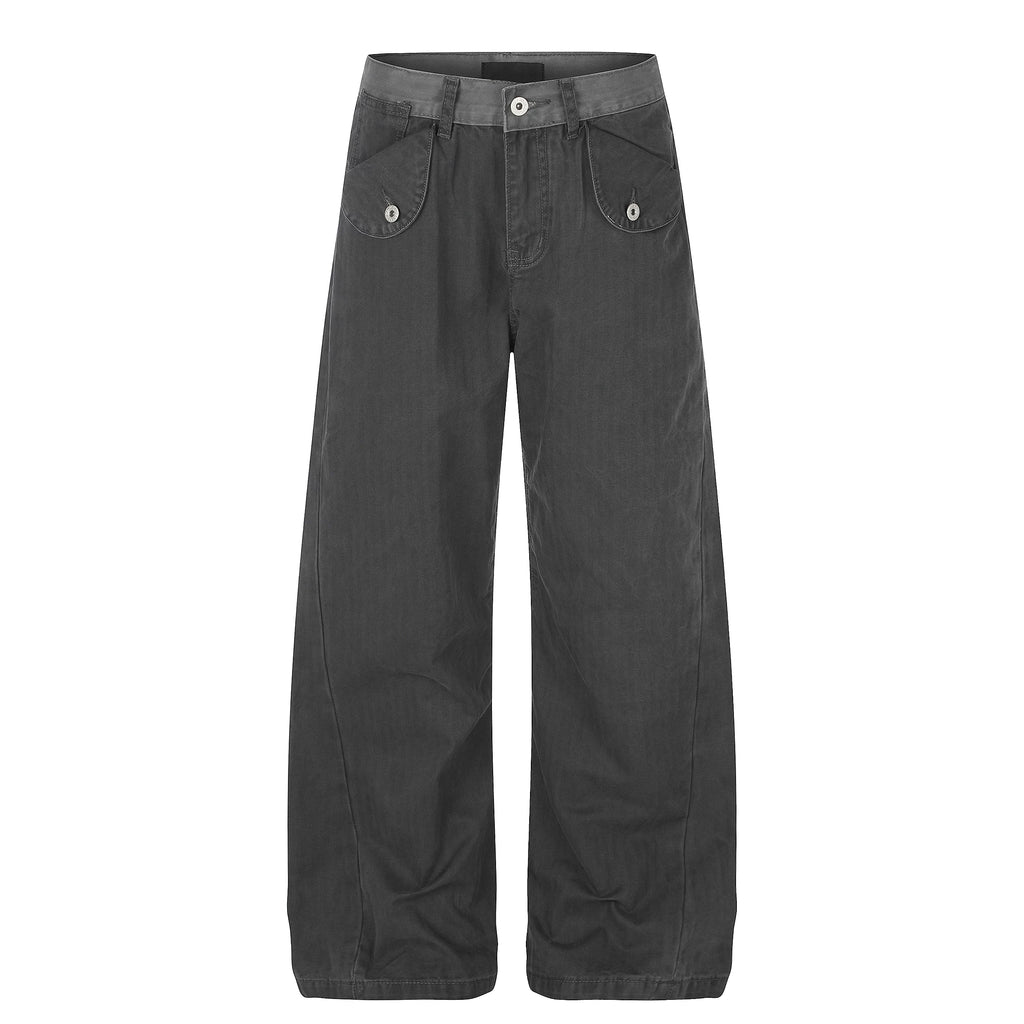MADWITCH CONTRAST-WAIST FLAP-POCKET CARGO PANTS #Z071