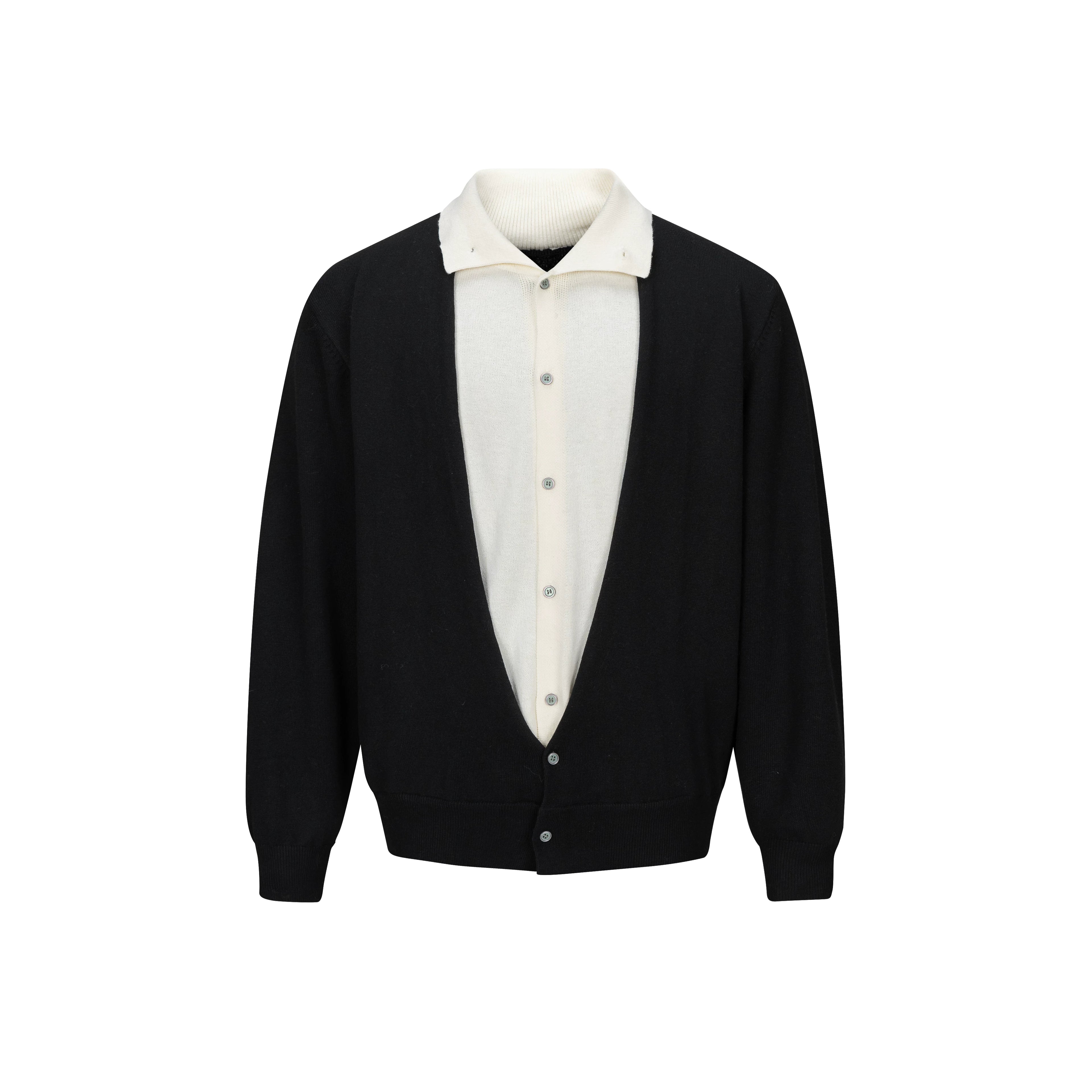 MADWITCH LAYERED SHIRT-COLLAR CONTRAST-PLACKET KNIT CARDIGAN #UTU085