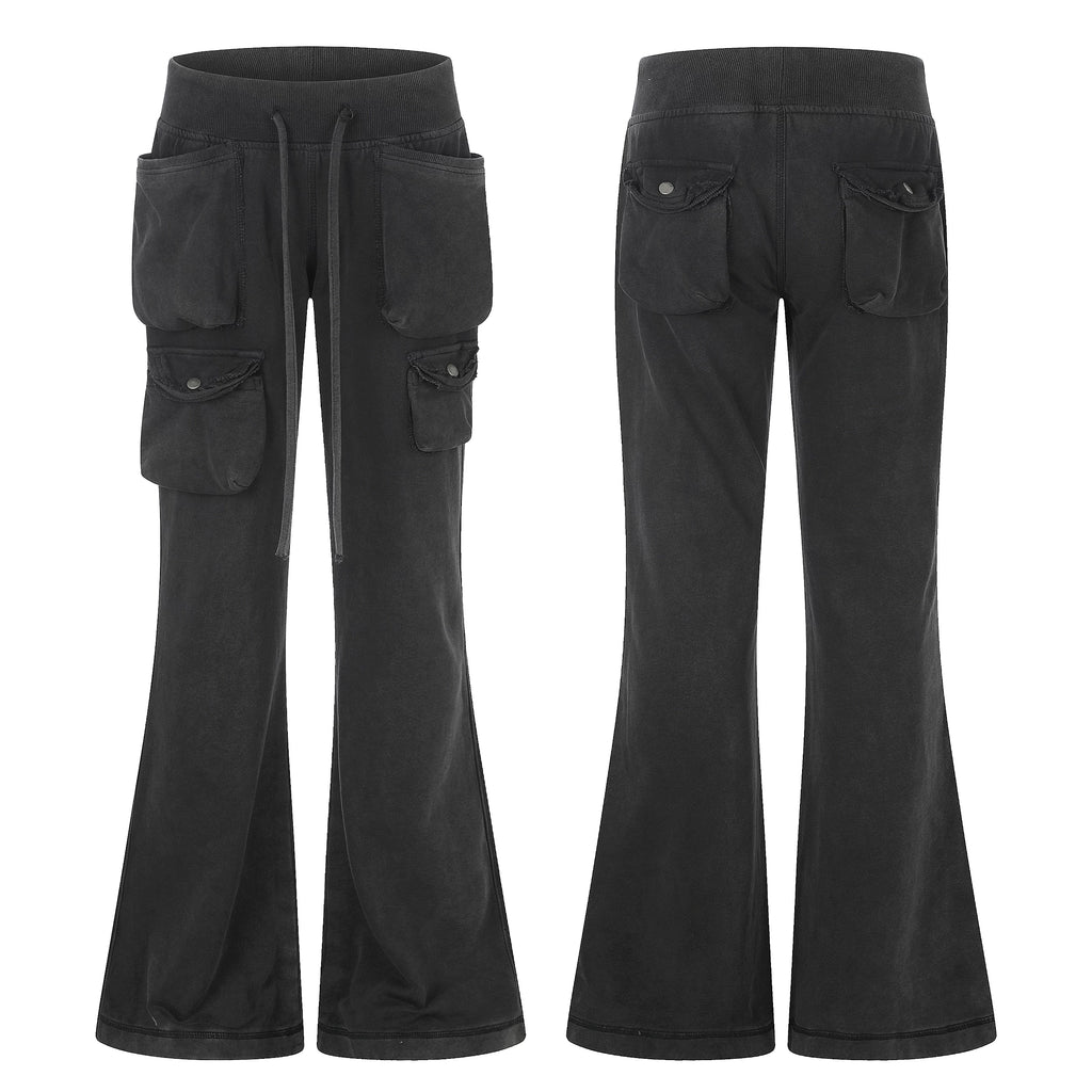MADWITCH WASHED DISTRESSED MULTI-POCKET FLARE SWEATPANTS #CN61065