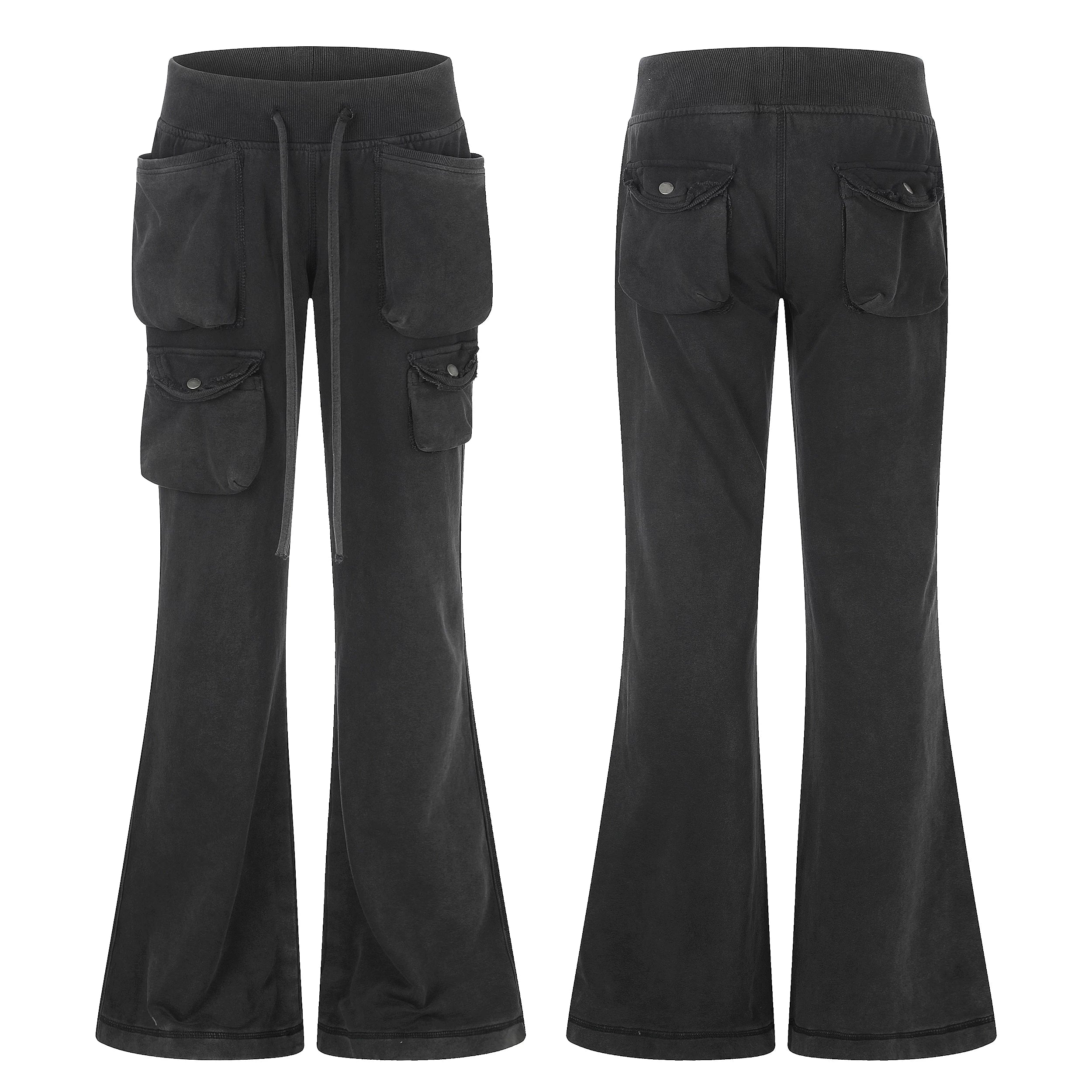 MADWITCH WASHED DISTRESSED MULTI-POCKET FLARE SWEATPANTS #CN61065