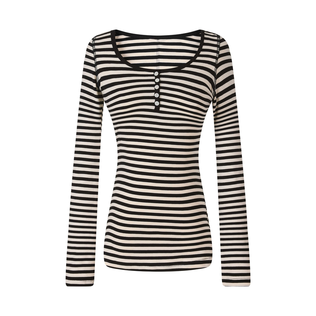 MADWITCH STRIPED LYOCELL HENLEY TEE #L2026530