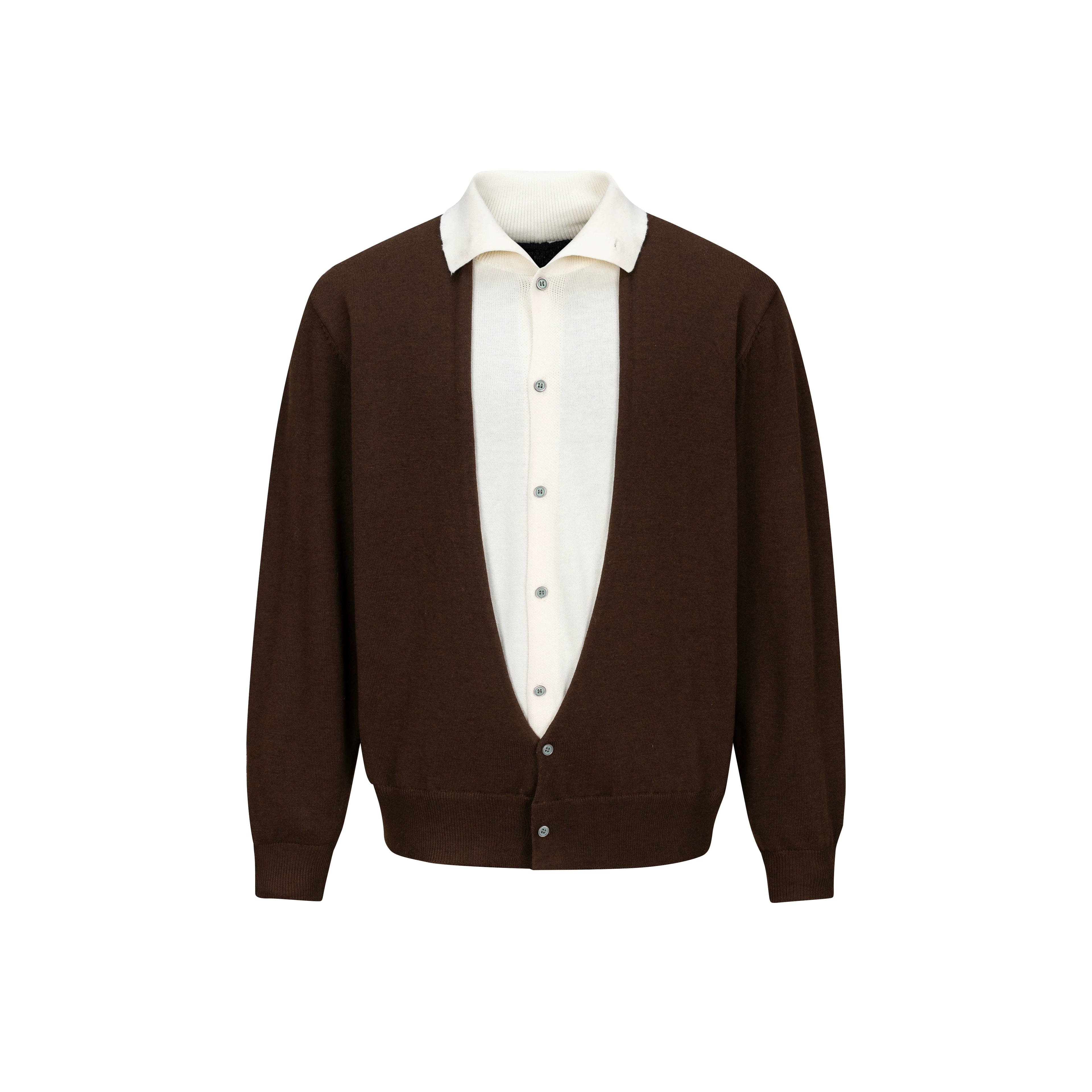 MADWITCH LAYERED SHIRT-COLLAR CONTRAST-PLACKET KNIT CARDIGAN #UTU085